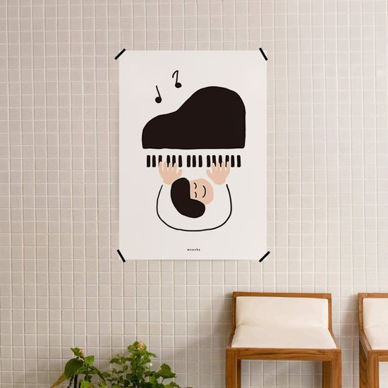 피아노 치는 아이 M 디자인 포스터 음악 학원