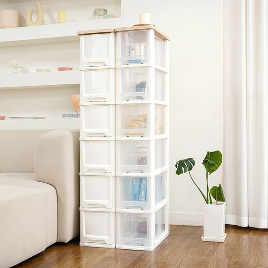 어반 우드상판 슬림 서랍장 6단 틈새 수납장 정리함