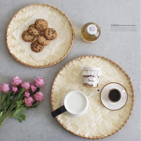 해링본 원형 채반 쟁반 다용도 트레이 인테리어 소품