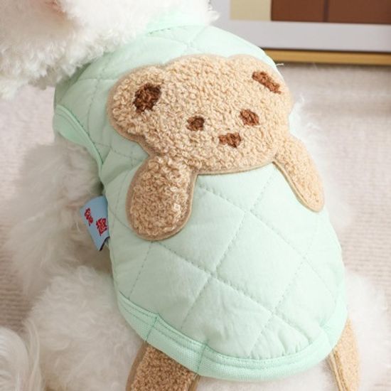 강아지 기모 수면 곰돌이 누빔 조끼 겨울 실외 실내복