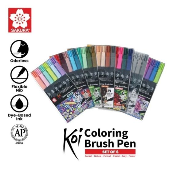 사쿠라 코이컬러링 브러쉬/붓펜 캘리그라피 6색세트