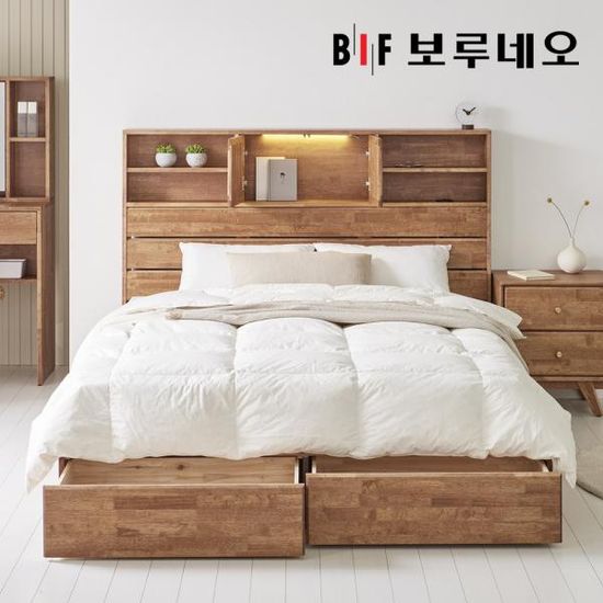 보루네오 미토 킹사이즈 원목 LED 침대 프레임 PL0044
