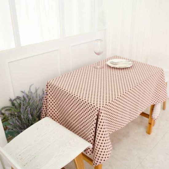 핑크 레트로 도트 면린넨 식탁보 테이블매트