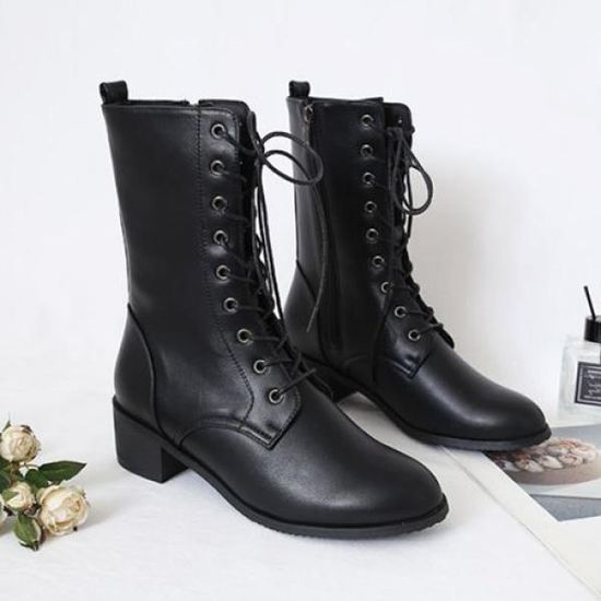 [애슬릿]여성 빅사이즈 레이스업 지퍼 워커 부츠