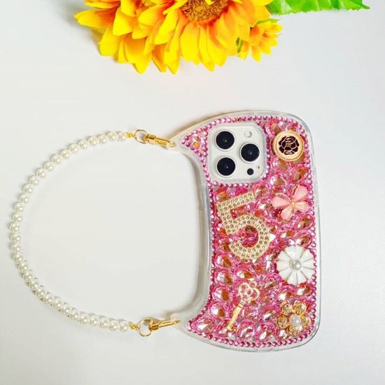 아이폰 15 14 13 12 큐빅 파츠 스트랩 핸드백 케이스