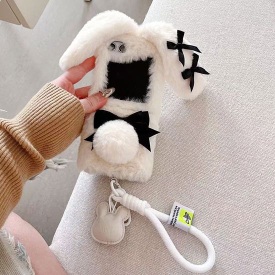 갤럭시 z플립7 6 5 4 리본 토끼 스트랩 겨울 털케이스