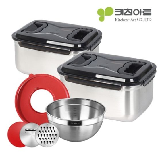 키친아트 스텐 김치통 4호 9.5L(2종세트)+채칼믹싱볼