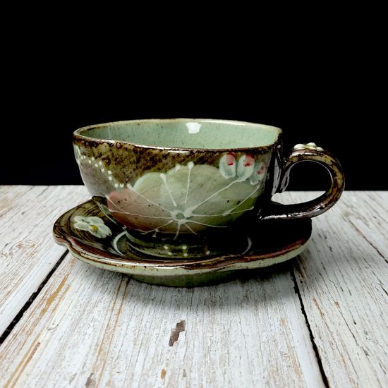 거친분청 연꽃 커피잔 받침 세트 240ml(WBF89E8)