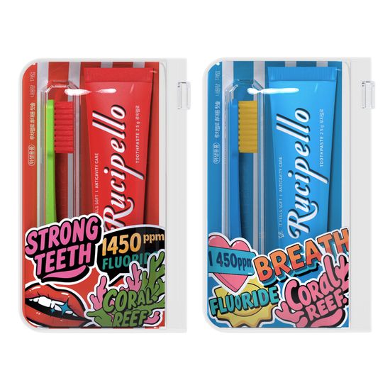 [루치펠로] 코랄리프 치약&칫솔 휴대용 세트 블루