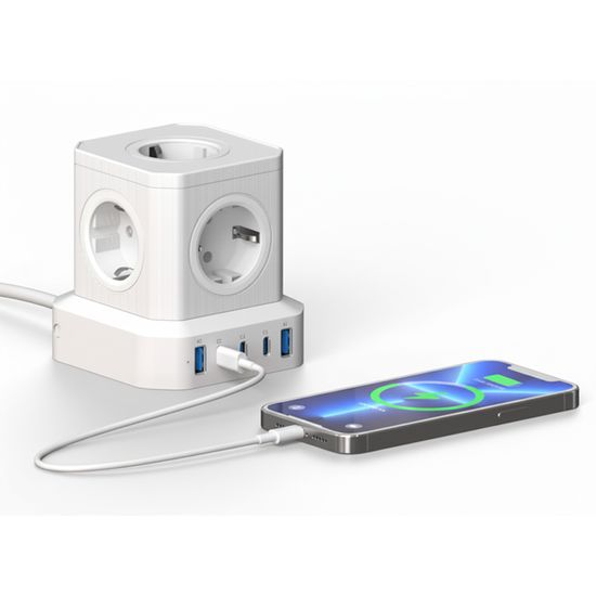 컴스 AC490 안전10구 큐브멀티탭 USB 충전기 콘센트