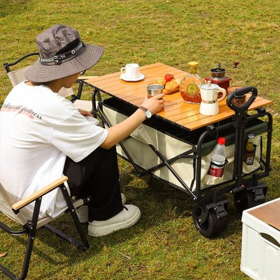 대형 캠핑카트 접이식 테이블 웨건 베이지 카트 E117