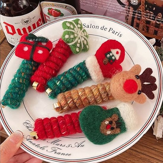 크리스마스 폼폼 겨울 털 머리끈  전화선 곱창 꽈배기