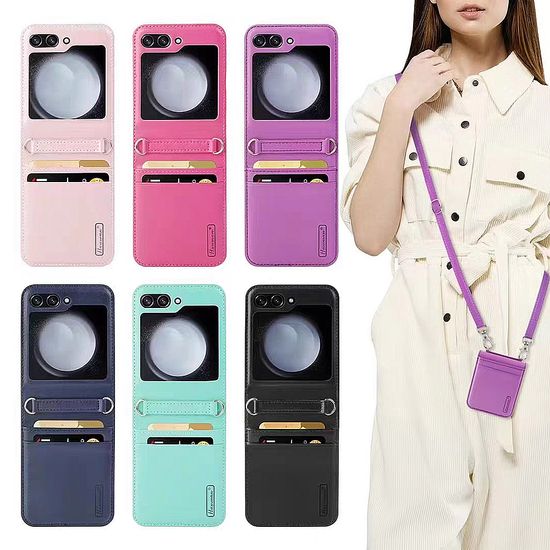 갤럭시 z플립 6 5 4 3 가죽 카드 포켓 스트랩 케이스