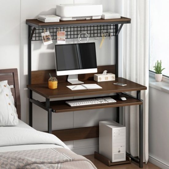 네트망 선반 컴퓨터 책상 (60cm) (다크브라운)