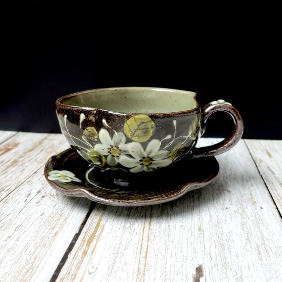 거친분청 코스모스 커피잔 받침 세트 240ml(WBF69A1)