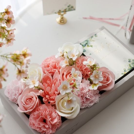 클리어 핸들 비누꽃 카네이션&로즈 반전 용돈박스