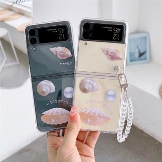 갤럭시Z플립 4 3 나비 플라워 비즈 스트랩 투명케이스