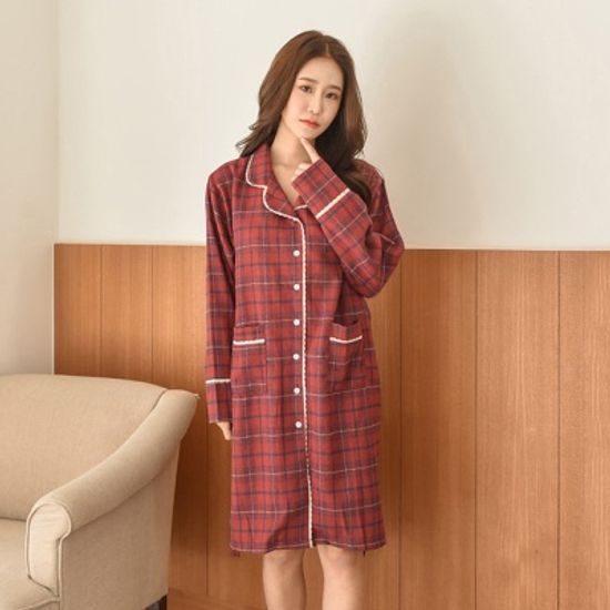 순면기모 트리 체크 겨울 커플 파자마 잠옷