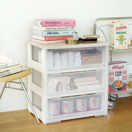 이노스 투명 우드상판 3단 플라스틱 서랍장 옷 정리함