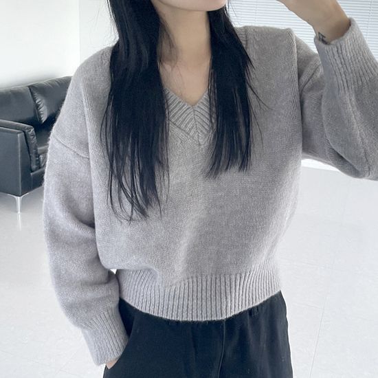 브이넥 도톰 니트 4color