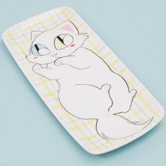 유키 체크 직사각 접시