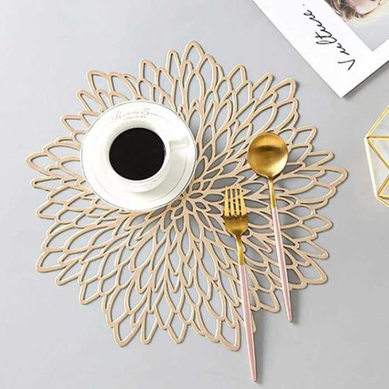 Modern GOLD PVC 원형 다알리아 식탁매트 37cm