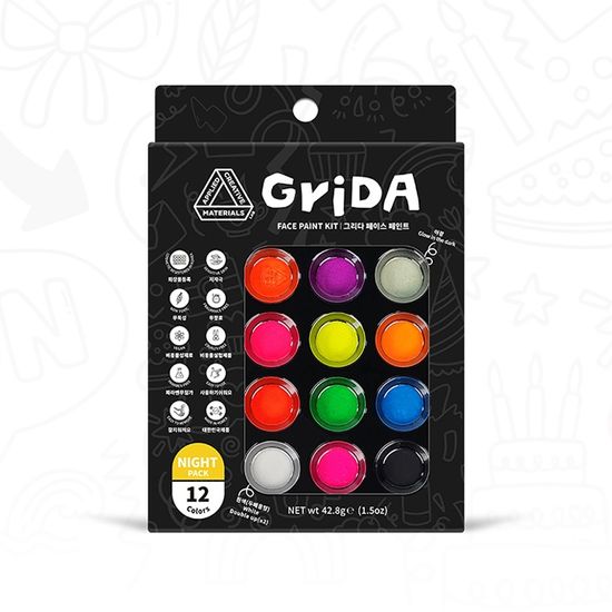 그리다 페이스페인팅 나이트 형광9색+검정+흰색+야광