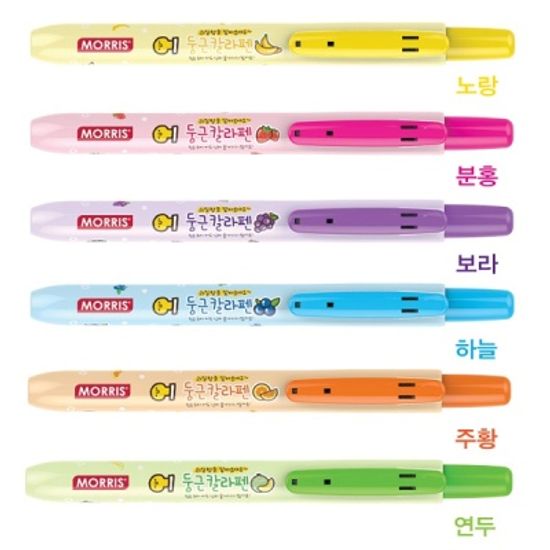 모리스 JUSTCLICK 과일향 노크식 둥근 형광펜 6색set