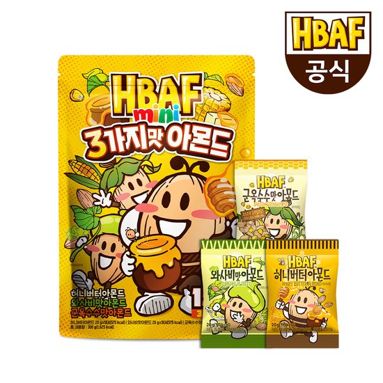 바프 미니 아몬드 20g 15봉 허니버터 와사비 군옥수수