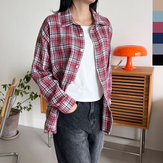 여자 커플 모노 오버핏 체크 남방 루즈핏 블라우스