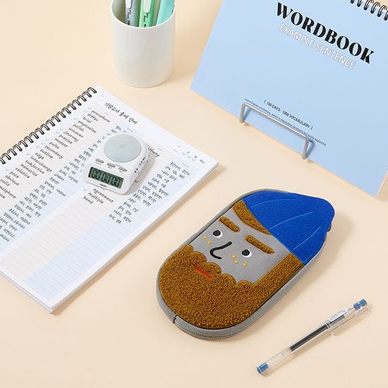 캔버스 필통 부클 자수 펜 파우치_비어드맨_프렌드