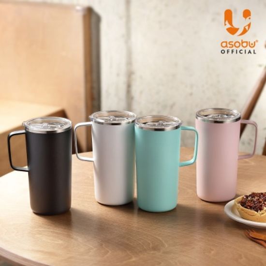 아소부 세라믹 스텐 진공 타워머그 600ML 핑크
