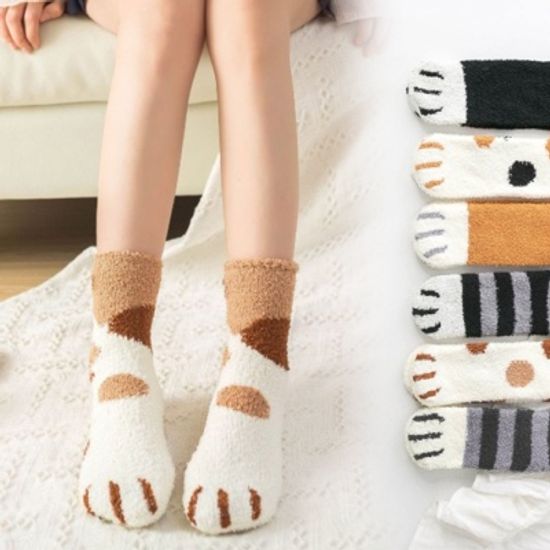 고양이 롱 수면양말 6종 극세사 수족냉증 임산부 양말