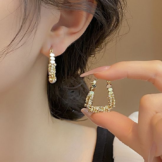 힙한 럭셔리 반짝이 큐빅 U 링 귀걸이 이어링 귀고리