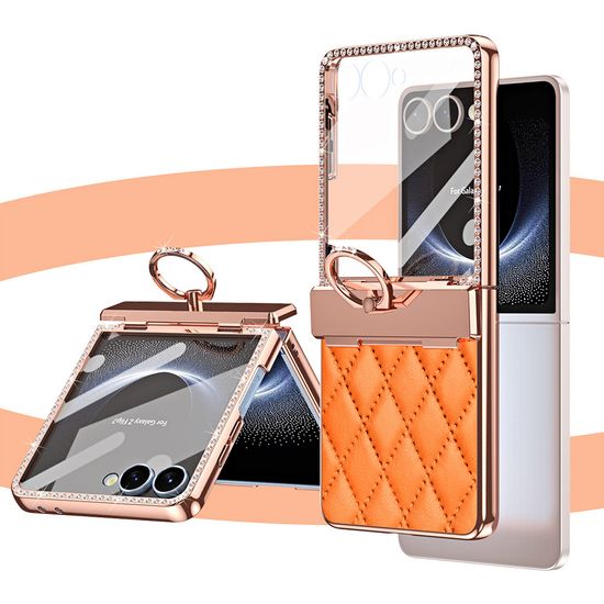 갤럭시 Z플립7 퀄팅 가죽 큐빅 링 거치대 힌지 케이스