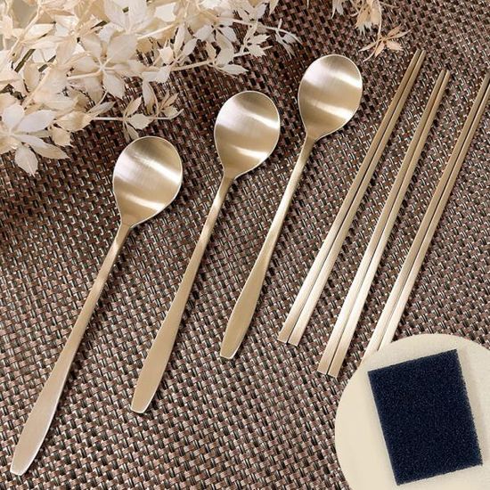 놋반 안성방짜유기 3인 유기수저세트 유기수세미1개