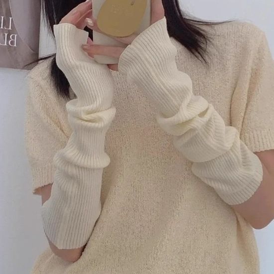 [애슬릿]골지 니트 여성 롱 암 워머 겨울 방한 팔토시