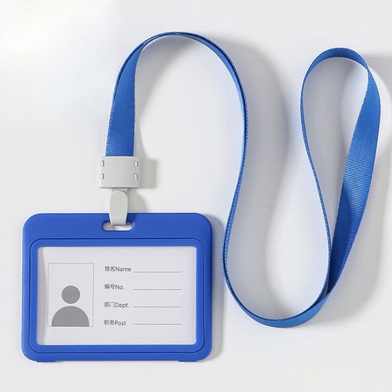 양면 사원증 케이스+목걸이줄 5p세트(가로형) (블루)