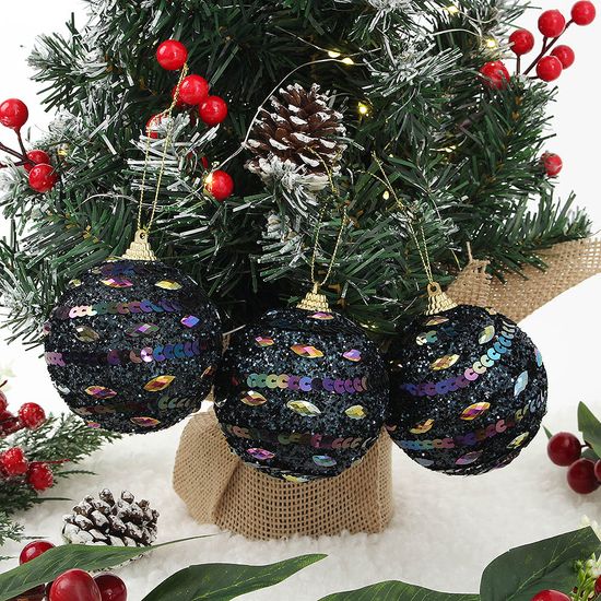 [도토로]다크블루 장식볼 3p(8cm) (큐빅&스팽글)