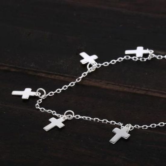 [애슬릿]전체 실버 십자가 큐빅 체인 목걸이_무도금