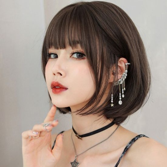 C컬 레이어드 단발머리 통가발(올리브브라운) 숏가발