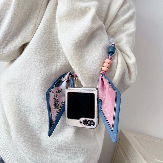 갤럭시 Z플립7 패치워크 스카프 스트랩 가죽 케이스