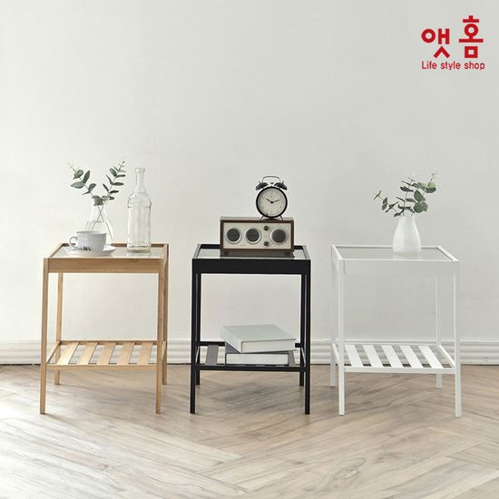 앳홈 큐브 강화유리 2단 협탁 3Colors