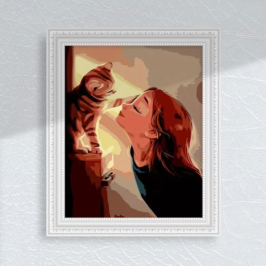 고양이와 소녀 동물 우정 친구 인물화 DIY 그림 명화