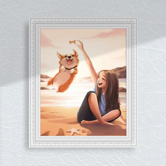 강아지와 소녀 동물 개 우정 인물화 DIY 그림 명화