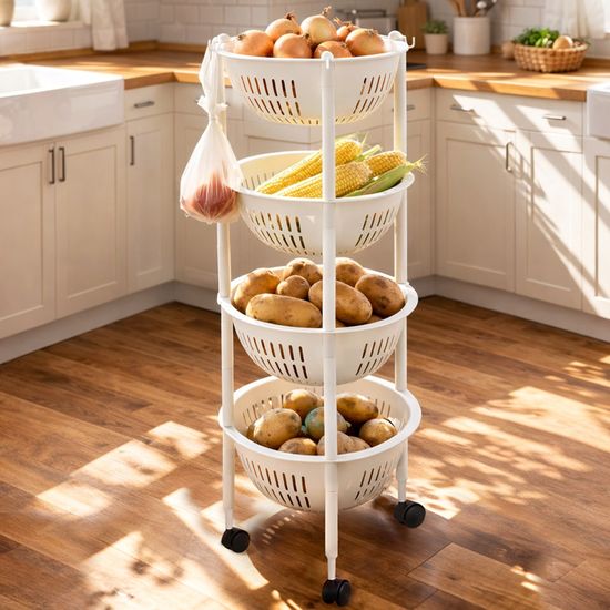 코지 바스켓 주방 1-4단 선반 트롤리 적층 바구니