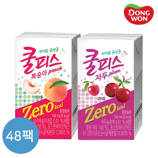 [동원] 쿨피스 제로 테트라 140ml 48개 자두 / 복숭아