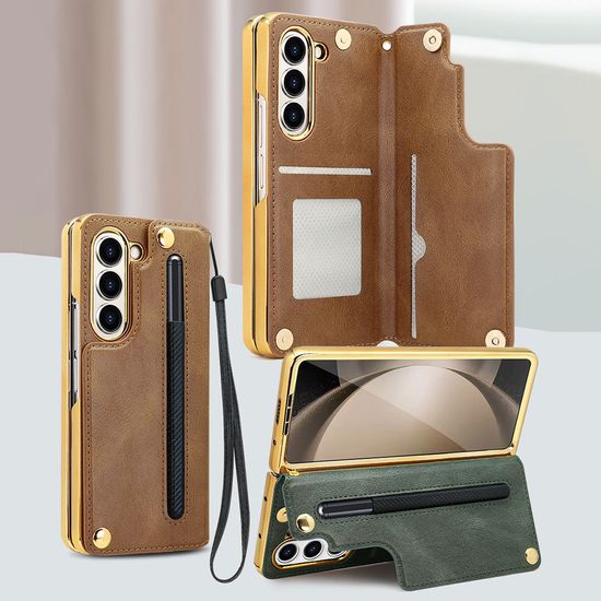 갤럭시Z폴드 6 5 4 3 펜 카드 수납 스트랩 가죽케이스