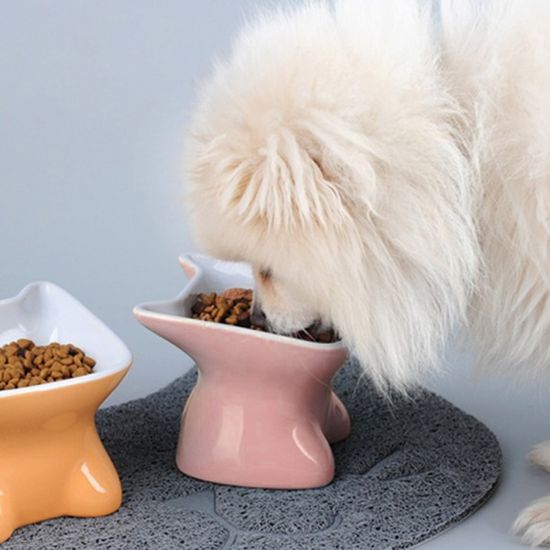 반려동물 고양이얼굴 도자기 식기(핑크)