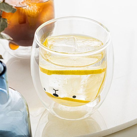 [로하티] 행복카페 이중 유리컵(250ml) (아기곰)